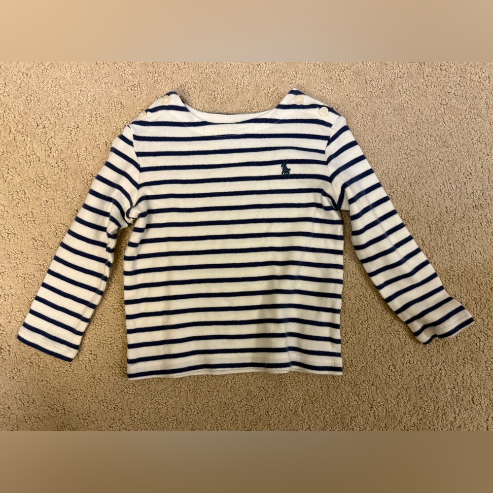 Polo Ralph Lauren Baby Toddler Navy Stripe Long Sleeve Shirt 18M Pony Logo NWOT